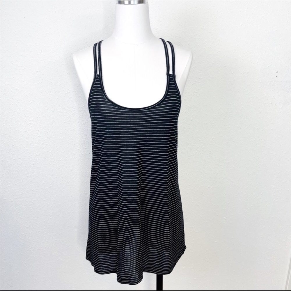 Beyond Yoga Racer Back Tank Top Black Stripe SZ M